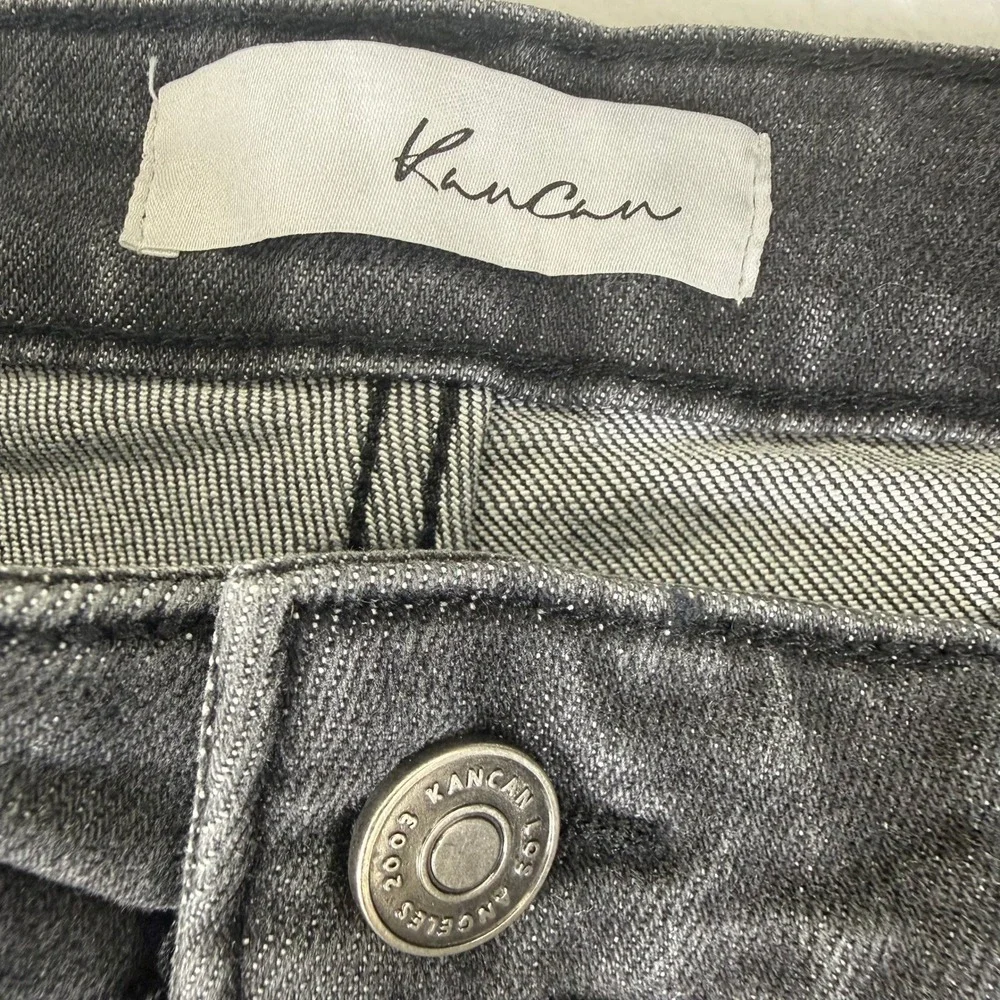 KanCan Womens Cargo Flare Jeans Faded Black Slit Hem BT1400AA-2-SF Sz 8